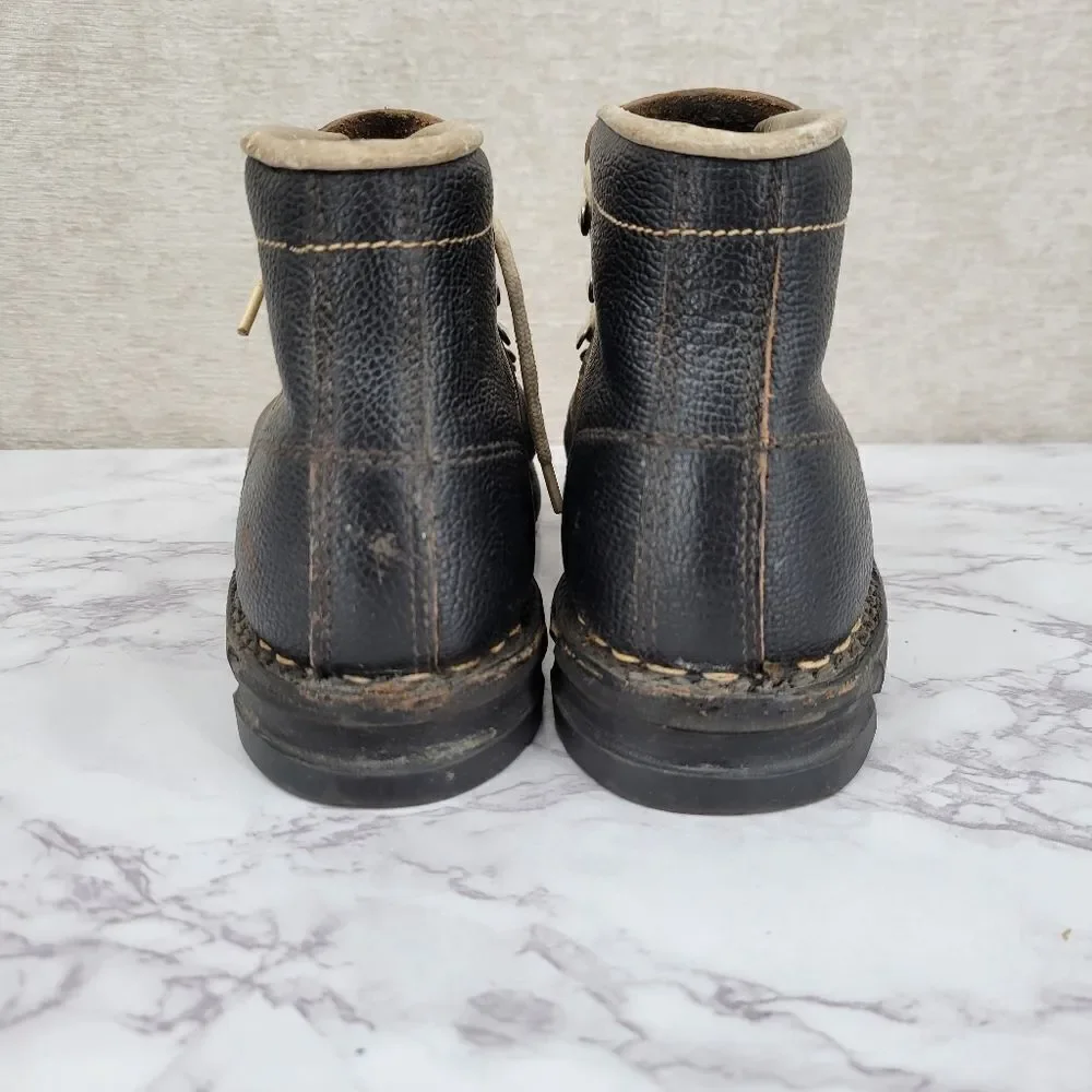 Vintage Black Leather Cross Country Ski Boots Double Tongue Double Laces